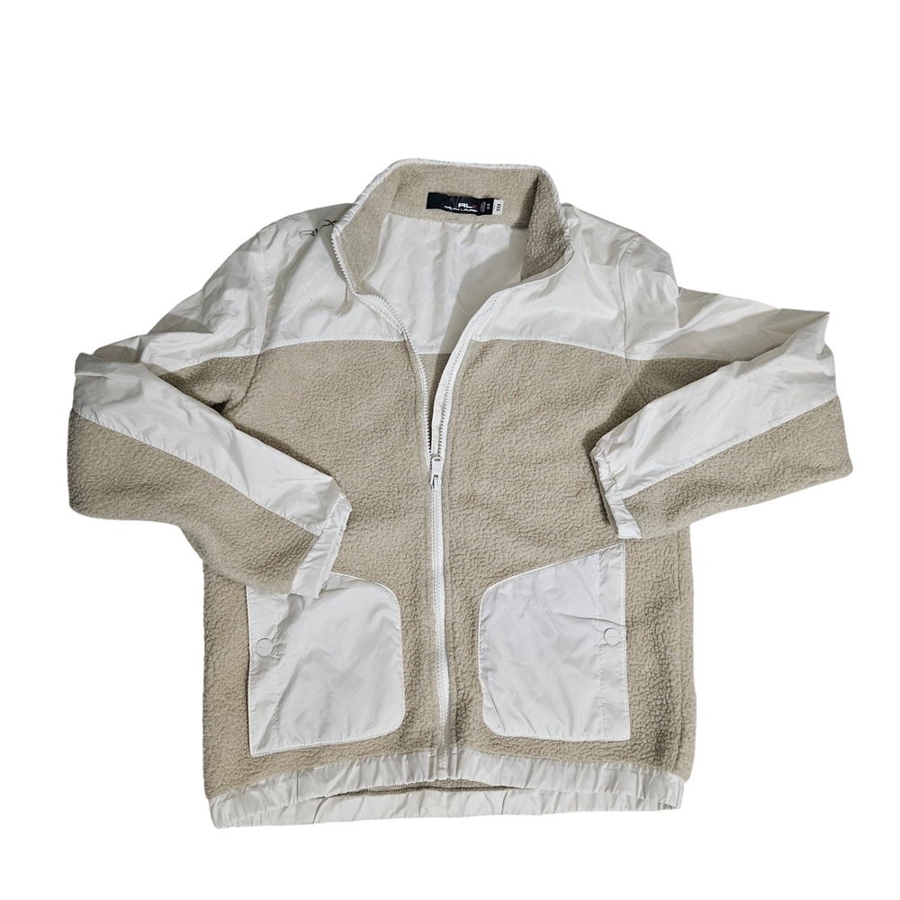 RLX Ralph Lauren Sherpa Fleece Mixed Media Full Zip Jacket Tan White XS